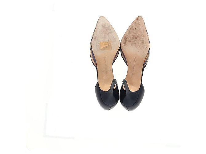 Décolleté a punta Manolo Blahnik in rafia multicolore - vista 13