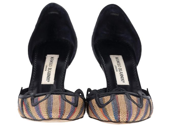 Décolleté a punta Manolo Blahnik in rafia multicolore - vista 2