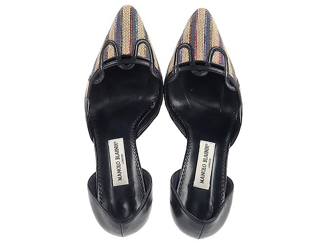 Décolleté a punta Manolo Blahnik in rafia multicolore - vista 3