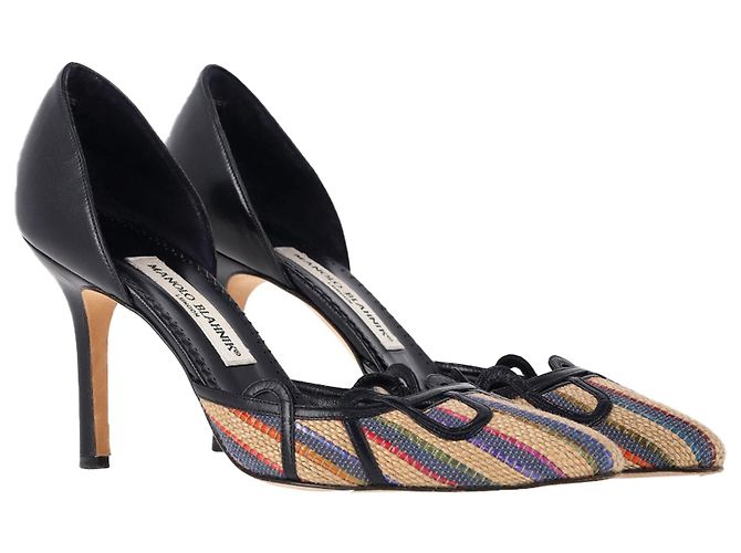 Décolleté a punta Manolo Blahnik in rafia multicolore - vista 4