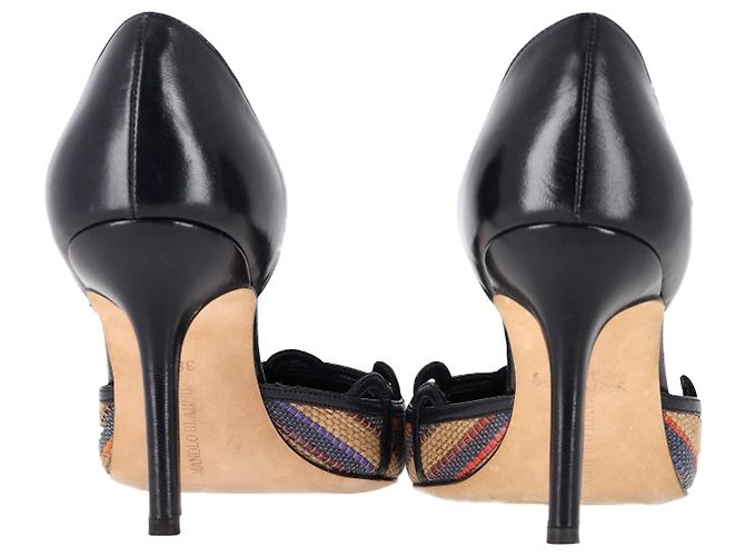 Décolleté a punta Manolo Blahnik in rafia multicolore - vista 5