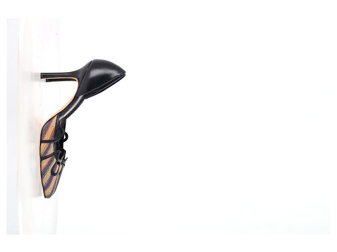 Décolleté a punta Manolo Blahnik in rafia multicolore - vista 8