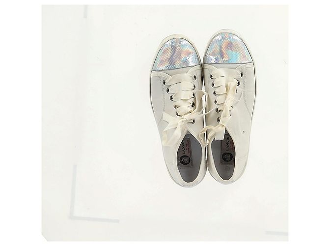 Tênis de bico em couro branco com efeito de pele de cobra Lanvin Cru - vista 12
