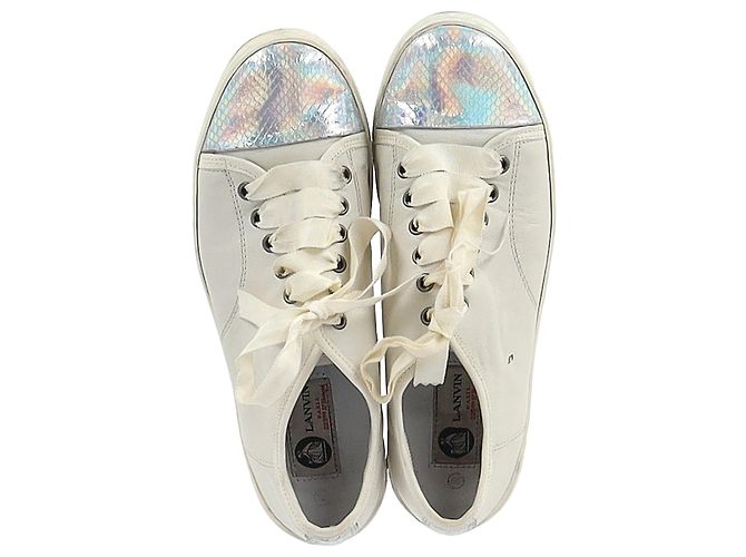 Tênis de bico em couro branco com efeito de pele de cobra Lanvin Cru - vista 3