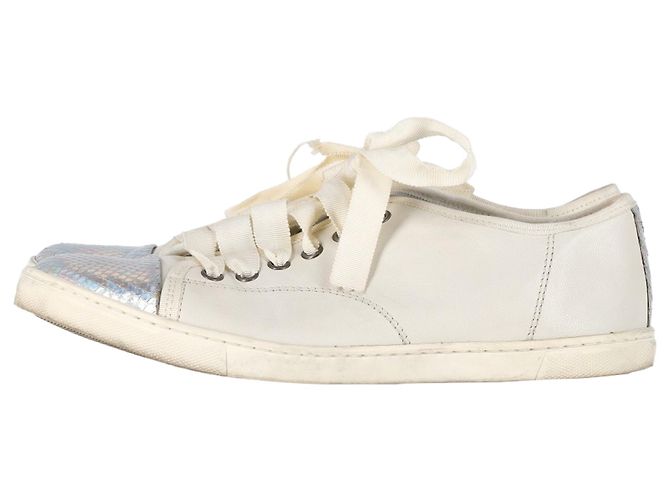 Tênis de bico em couro branco com efeito de pele de cobra Lanvin Cru - vista 4