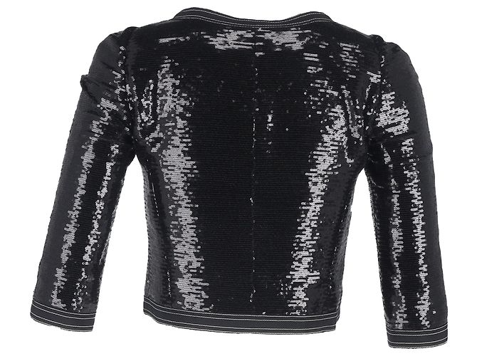 Chanel kurz geschnittene, mit Pailletten besetzte Blazer aus schwarzem Polyester - Ansicht 3