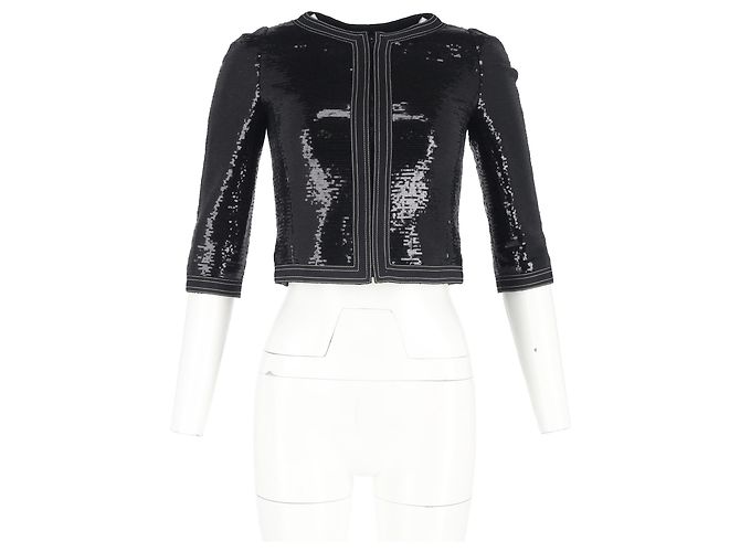Chanel kurz geschnittene, mit Pailletten besetzte Blazer aus schwarzem Polyester - Ansicht 4