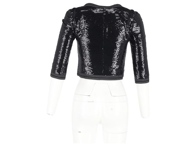 Chanel kurz geschnittene, mit Pailletten besetzte Blazer aus schwarzem Polyester - Ansicht 6