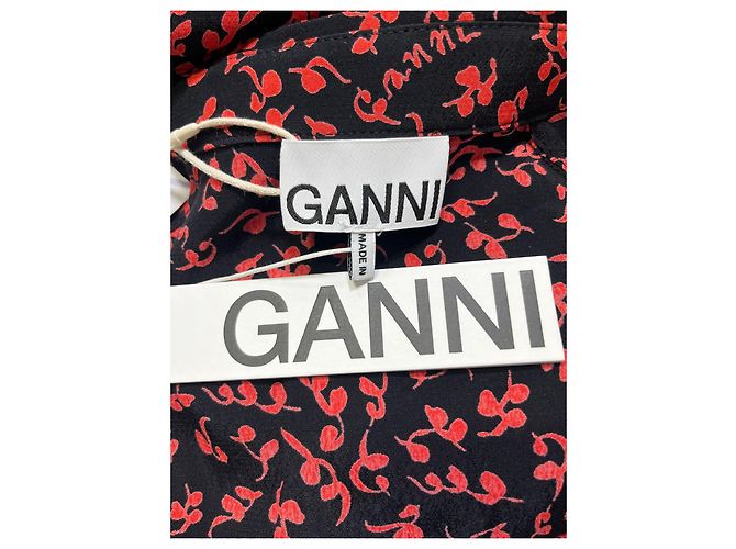 Camisa midi de botones estampada Ganni en viscosa roja - vista 11