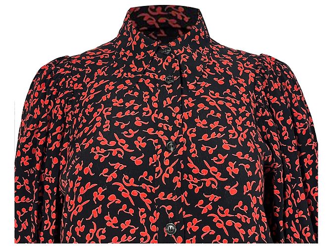 Camisa midi de botones estampada Ganni en viscosa roja - vista 2