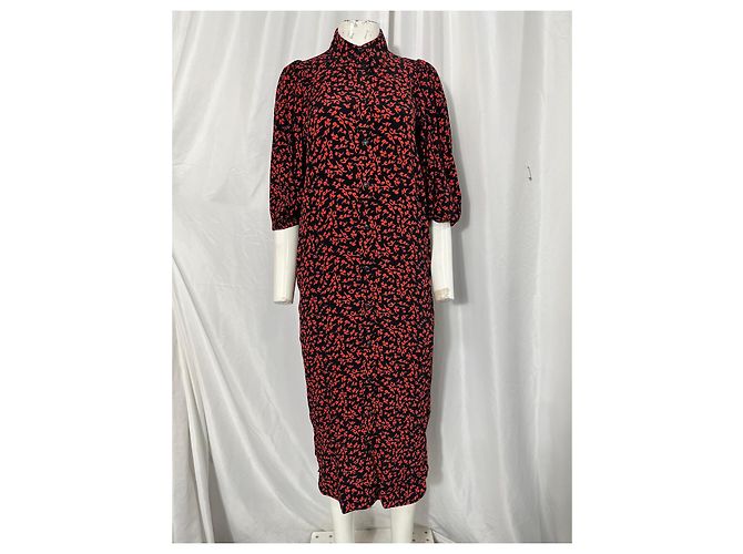 Camisa midi de botones estampada Ganni en viscosa roja - vista 7