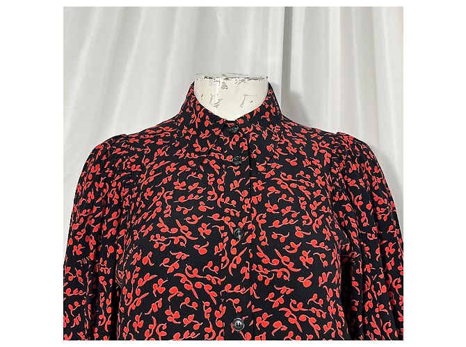 Camisa midi de botones estampada Ganni en viscosa roja - vista 8