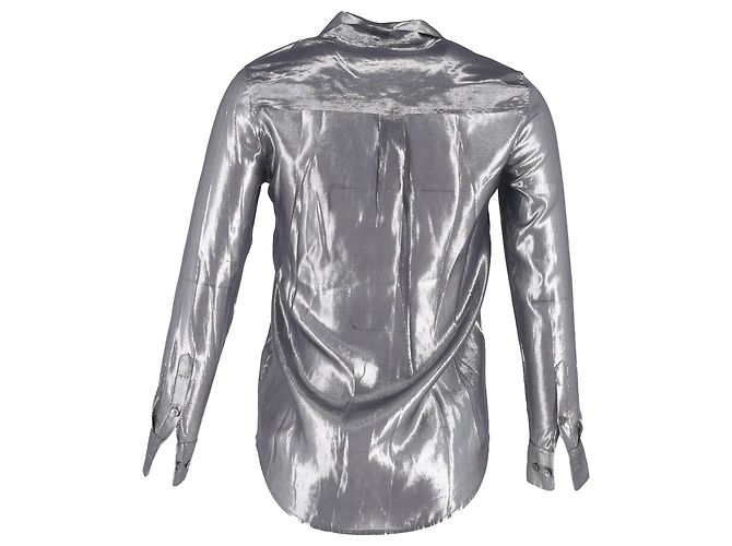 Blusa de seda metálica plateada con cuello de lazo de Equipment - vista 3