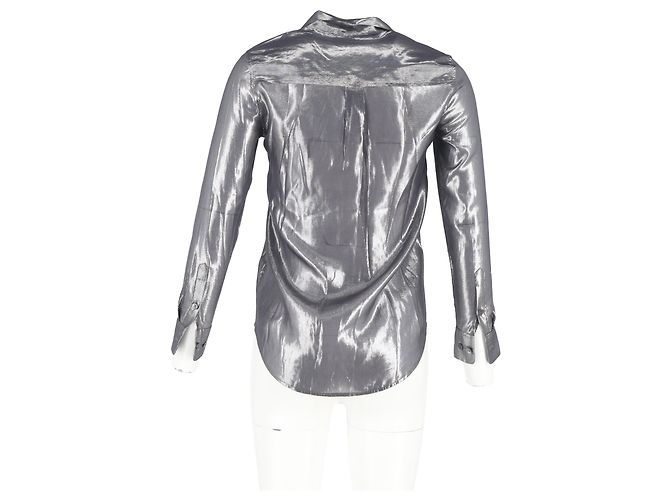Blusa de seda metálica plateada con cuello de lazo de Equipment - vista 6