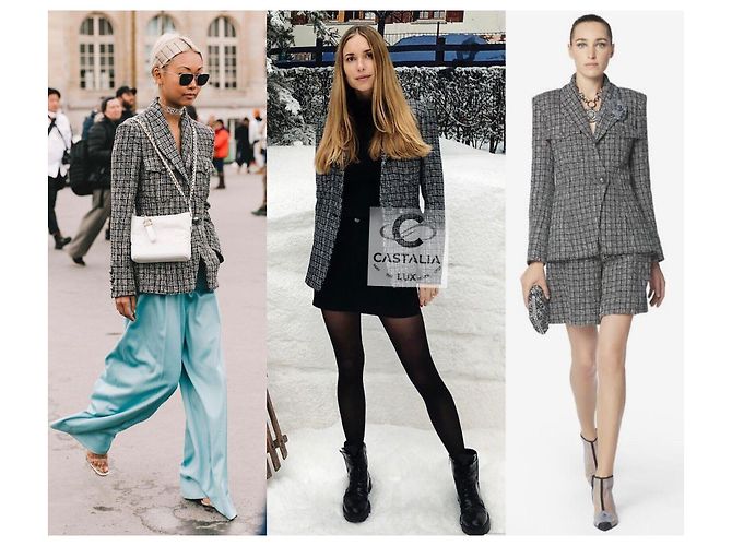 Schwarze schimmernde Tweedjacke mit CC-Perlenknöpfen von Chanel 42 FR - Ansicht 4