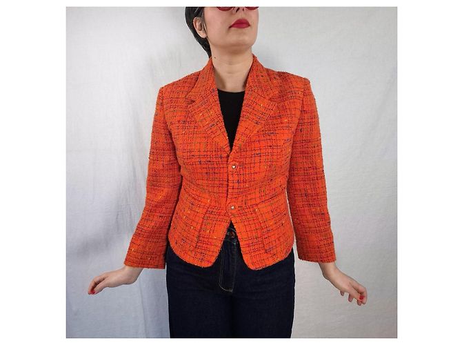 Versace Jeans Couture Orange Tweed-Wolljacke von Gianni Versace - Ansicht 4