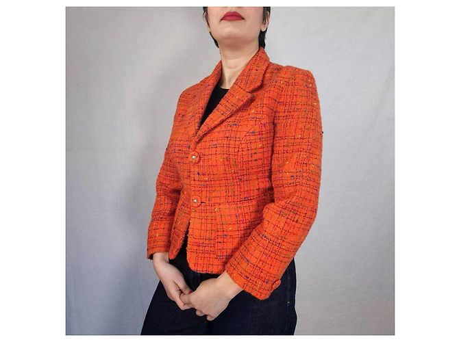 Versace Jeans Couture Orange Tweed-Wolljacke von Gianni Versace - Ansicht 5