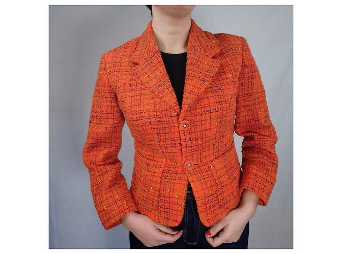 Versace Jeans Couture Orange Tweed-Wolljacke von Gianni Versace - Ansicht 8