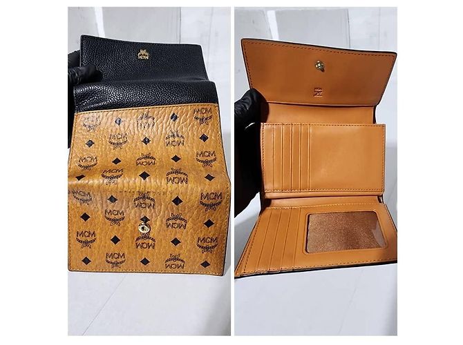 Billetera trifold con solapa de lona recubierta y cuero MCM Visetos Negro/Marrón Castaño - vista 10