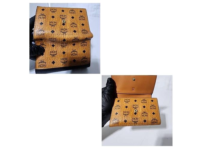 Billetera trifold con solapa de lona recubierta y cuero MCM Visetos Negro/Marrón Castaño - vista 5
