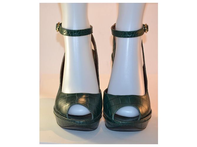 sandali con zeppa Max Mara stampa coccodrillo verde scuro - vista 2