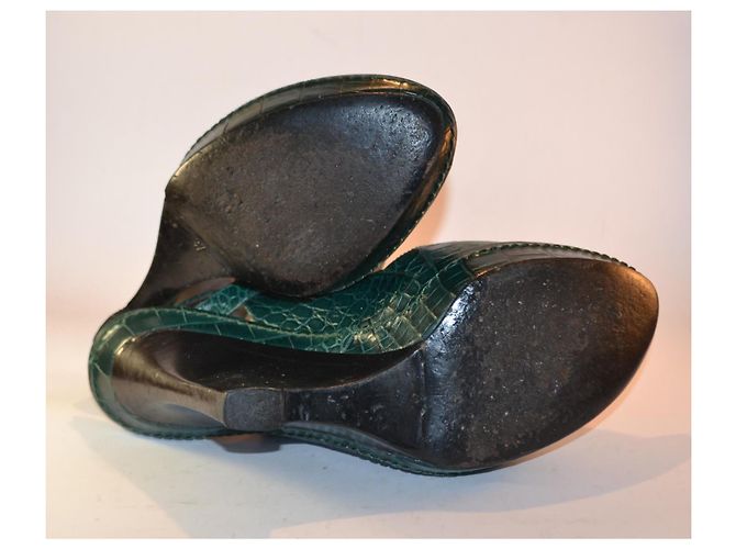 sandali con zeppa Max Mara stampa coccodrillo verde scuro - vista 4