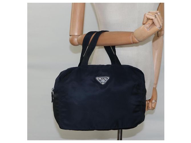 PRADA Borsa a mano in nylon blu navy argento autentica bs22993 - vista 23
