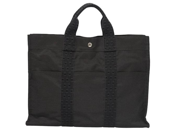 Hermès HERMES Handtasche Her Line MM aus grauem Canvas Auth am7709 Braun - vue 2