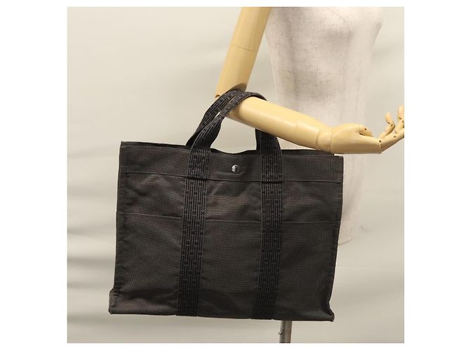 Hermès HERMES Handtasche Her Line MM aus grauem Canvas Auth am7709 Braun - vue 20