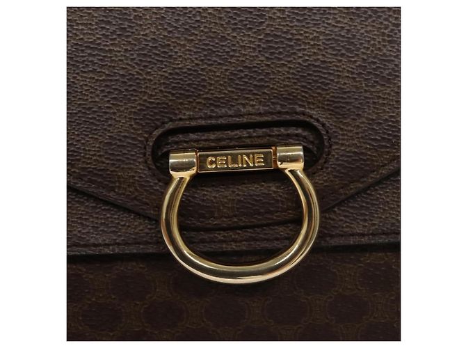 Céline Borsa a mano in tela Macadam CELINE in pelle PVC marrone oro Auth BD171 D'oro - vista 14