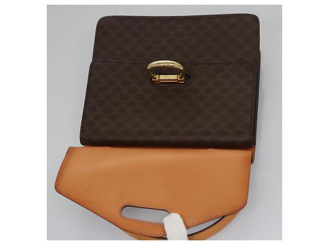 Céline Borsa a mano in tela Macadam CELINE in pelle PVC marrone oro Auth BD171 D'oro - vista 15