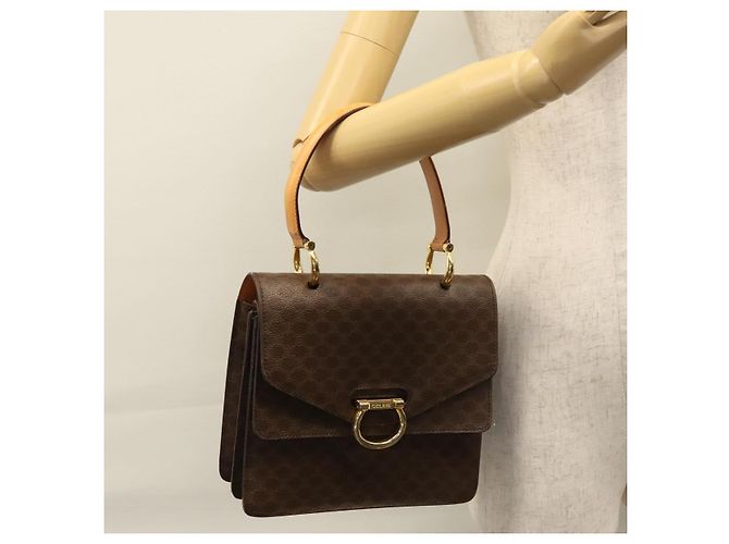 Céline Borsa a mano in tela Macadam CELINE in pelle PVC marrone oro Auth BD171 D'oro - vista 25
