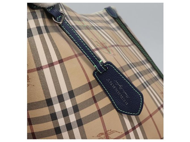 Burberry Nova Check Tote Bag aus PVC-Leder beige grün silber authentisch BD130 - Ansicht 18