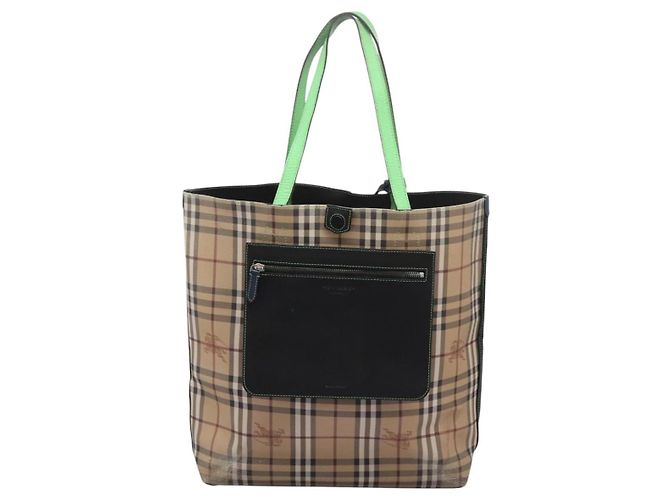 Burberry Nova Check Tote Bag aus PVC-Leder beige grün silber authentisch BD130 - Ansicht 2