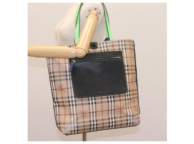 Burberry Nova Check Tote Bag aus PVC-Leder beige grün silber authentisch BD130 - Ansicht 22