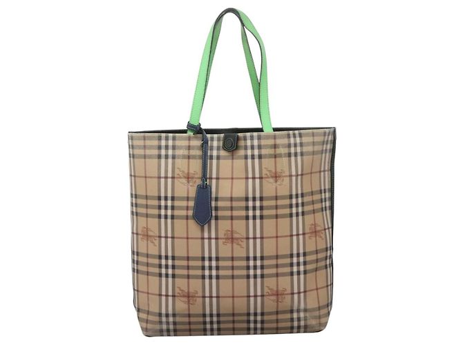 Burberry Nova Check Tote Bag aus PVC-Leder beige grün silber authentisch BD130 - Ansicht 3