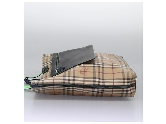 Burberry Nova Check Tote Bag aus PVC-Leder beige grün silber authentisch BD130 - Ansicht 4