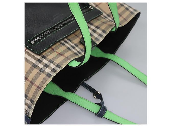 Burberry Nova Check Tote Bag aus PVC-Leder beige grün silber authentisch BD130 - Ansicht 6