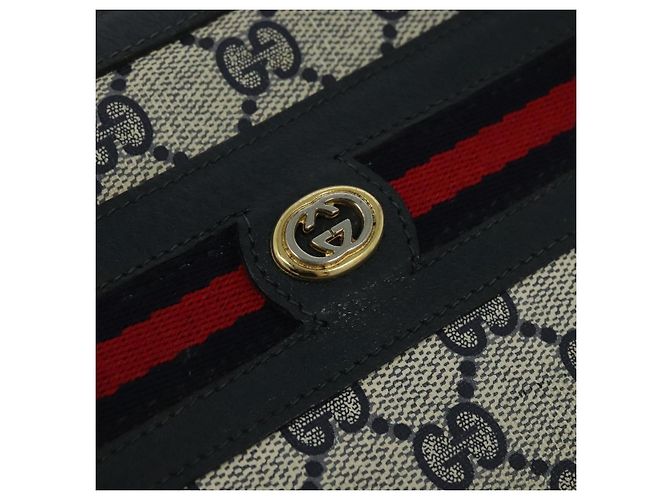 GUCCI GG Supreme Sherry Line Borsa a Spalla PVC Blu Navy Rosso 41 02 090 Auth bs22750 - vista 14