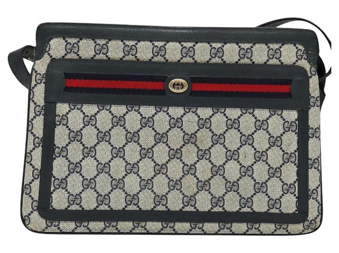 GUCCI GG Supreme Sherry Line Borsa a Spalla PVC Blu Navy Rosso 41 02 090 Auth bs22750 - vista 2
