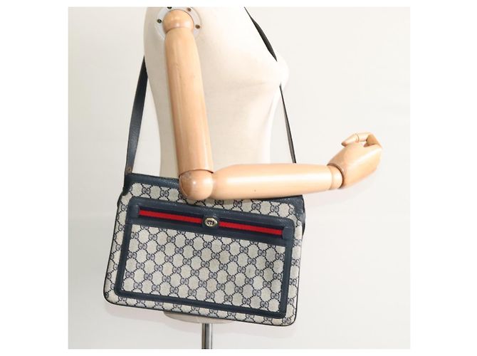 GUCCI GG Supreme Sherry Line Borsa a Spalla PVC Blu Navy Rosso 41 02 090 Auth bs22750 - vista 23