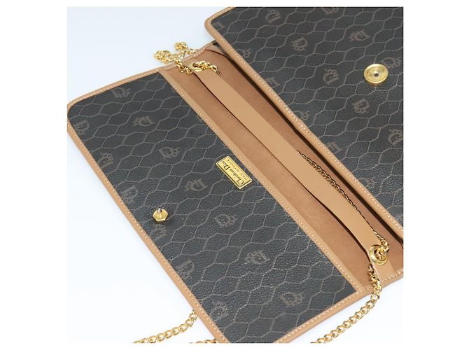 Borsa a spalla in tela a nido d'ape Christian Dior con catena in PVC nero e oro Auth EC097 - vista 15
