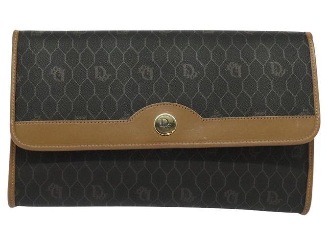 Borsa a spalla in tela a nido d'ape Christian Dior con catena in PVC nero e oro Auth EC097 - vista 2
