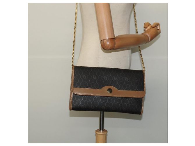 Borsa a spalla in tela a nido d'ape Christian Dior con catena in PVC nero e oro Auth EC097 - vista 21