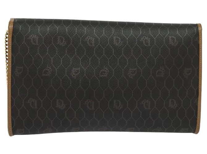 Borsa a spalla in tela a nido d'ape Christian Dior con catena in PVC nero e oro Auth EC097 - vista 3