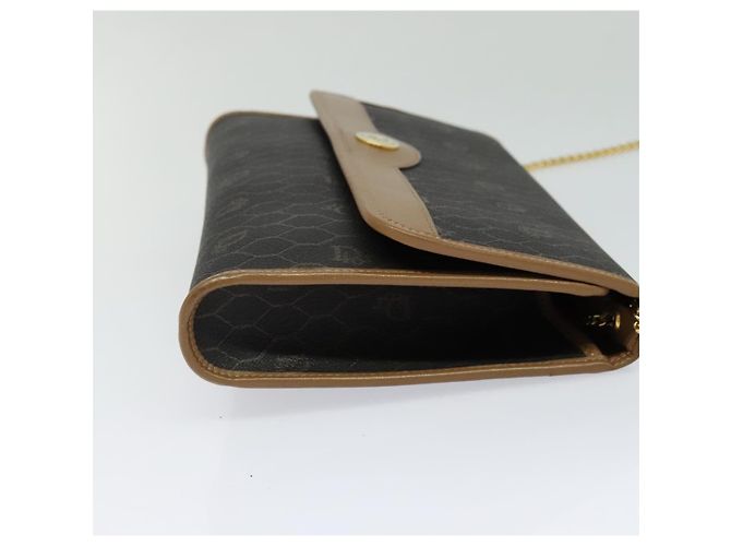 Borsa a spalla in tela a nido d'ape Christian Dior con catena in PVC nero e oro Auth EC097 - vista 5