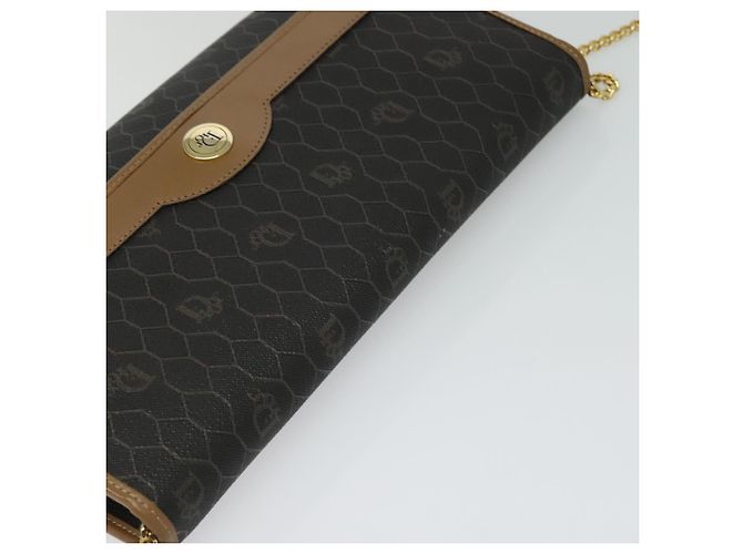 Borsa a spalla in tela a nido d'ape Christian Dior con catena in PVC nero e oro Auth EC097 - vista 6