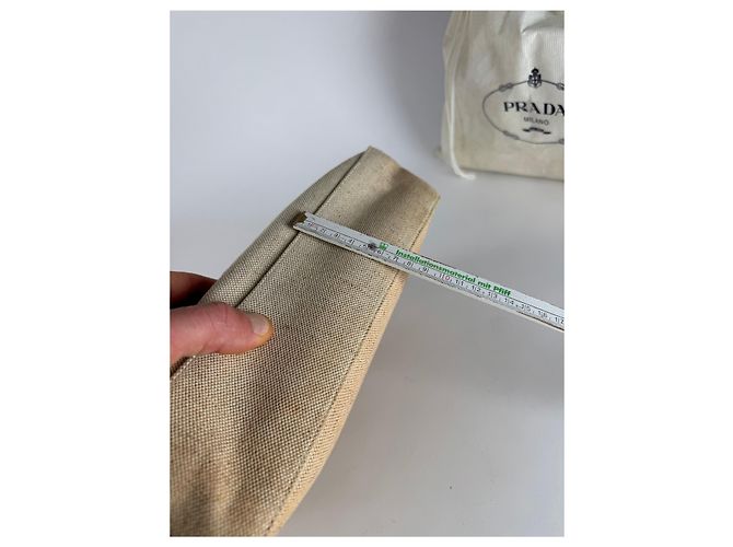 Vintage Prada Cleo Canvas Leder Tasche Beige Schwarz - Ansicht 11