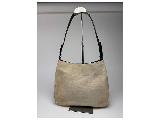 Vintage Prada Cleo Canvas Leder Tasche Beige Schwarz - Ansicht 13
