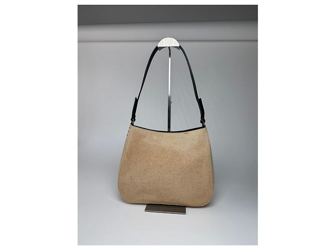 Vintage Prada Cleo Canvas Leder Tasche Beige Schwarz - Ansicht 15